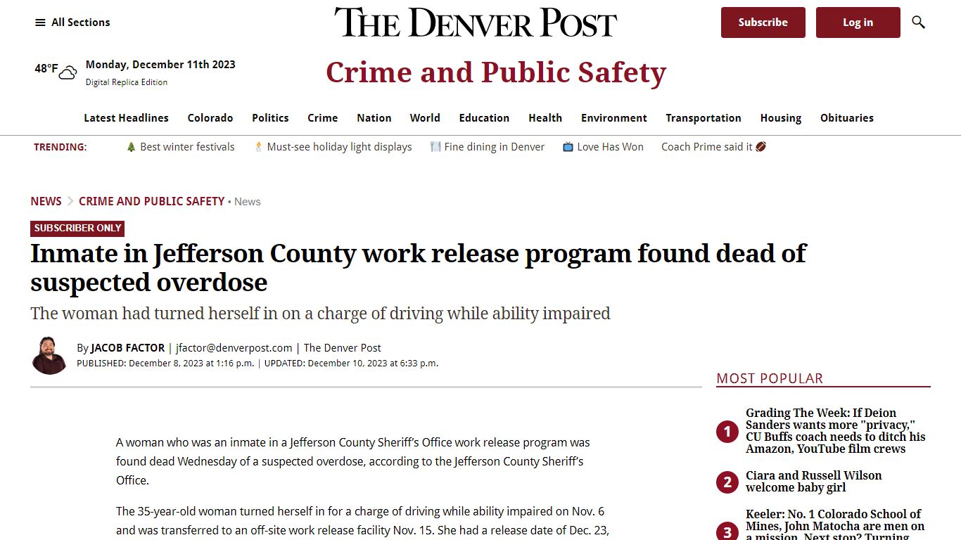 Inmate in Jefferson County work release program found dead of suspected ...